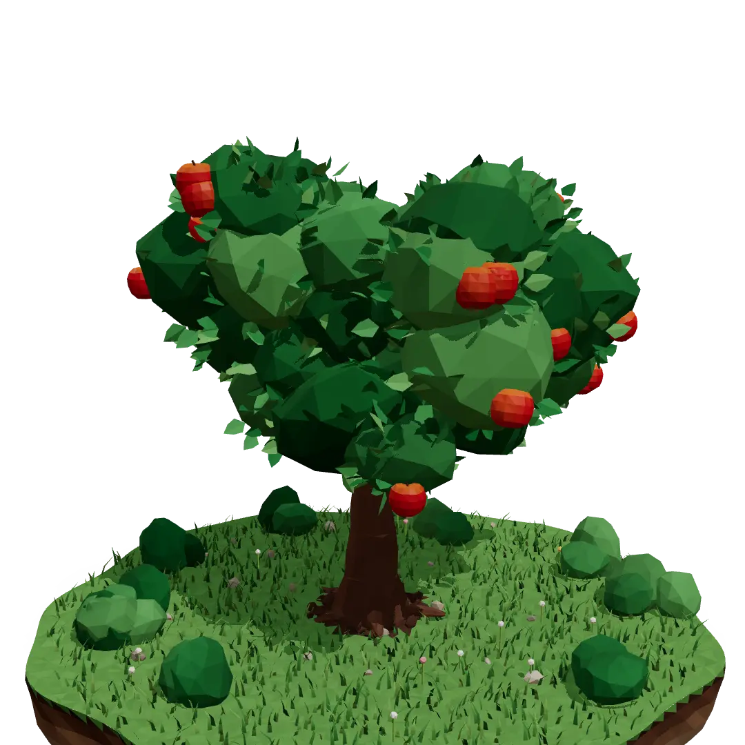 Ein Apfelkern in frisch umgegrabener Erde – Low-Poly-3D-Szene