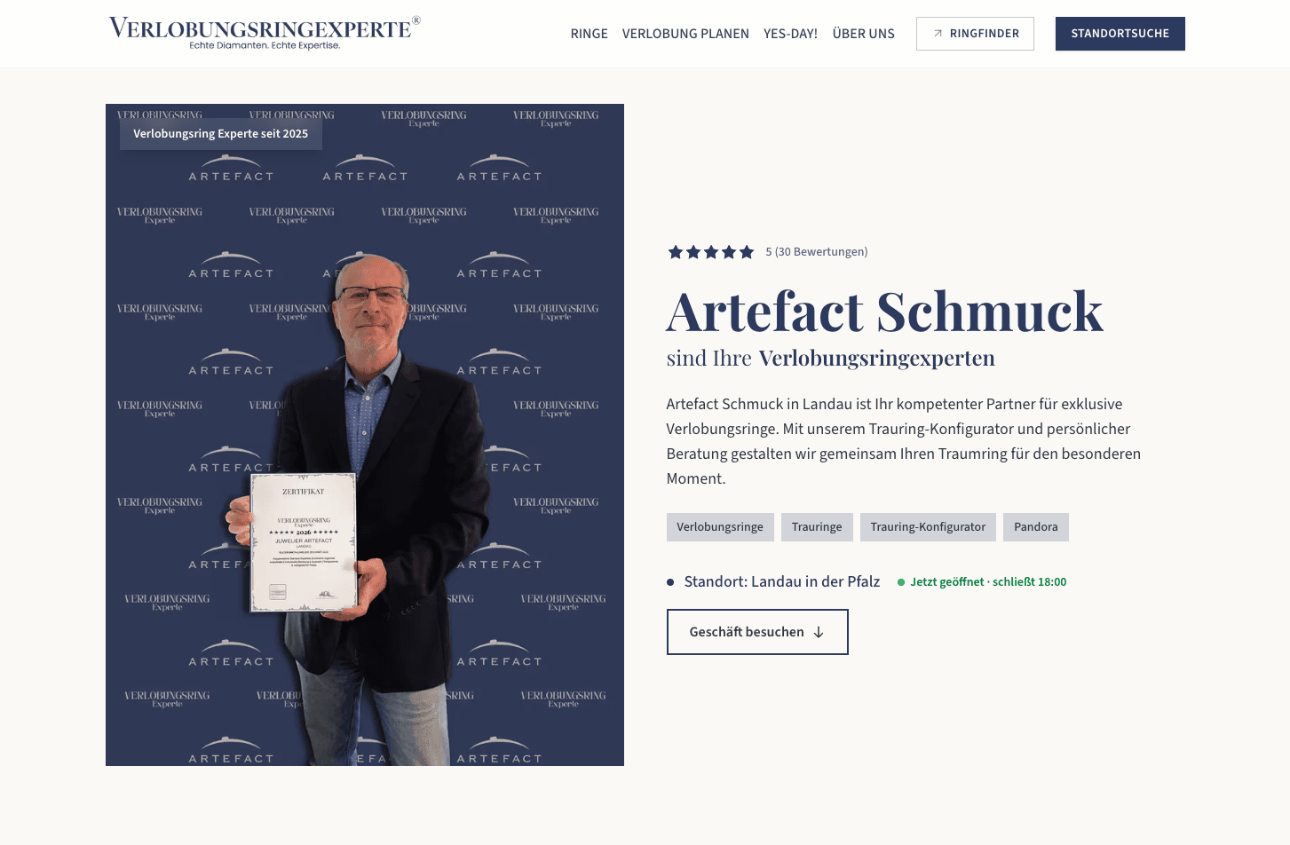 Jeweller profile page on Dieverlobungsringexperten.com