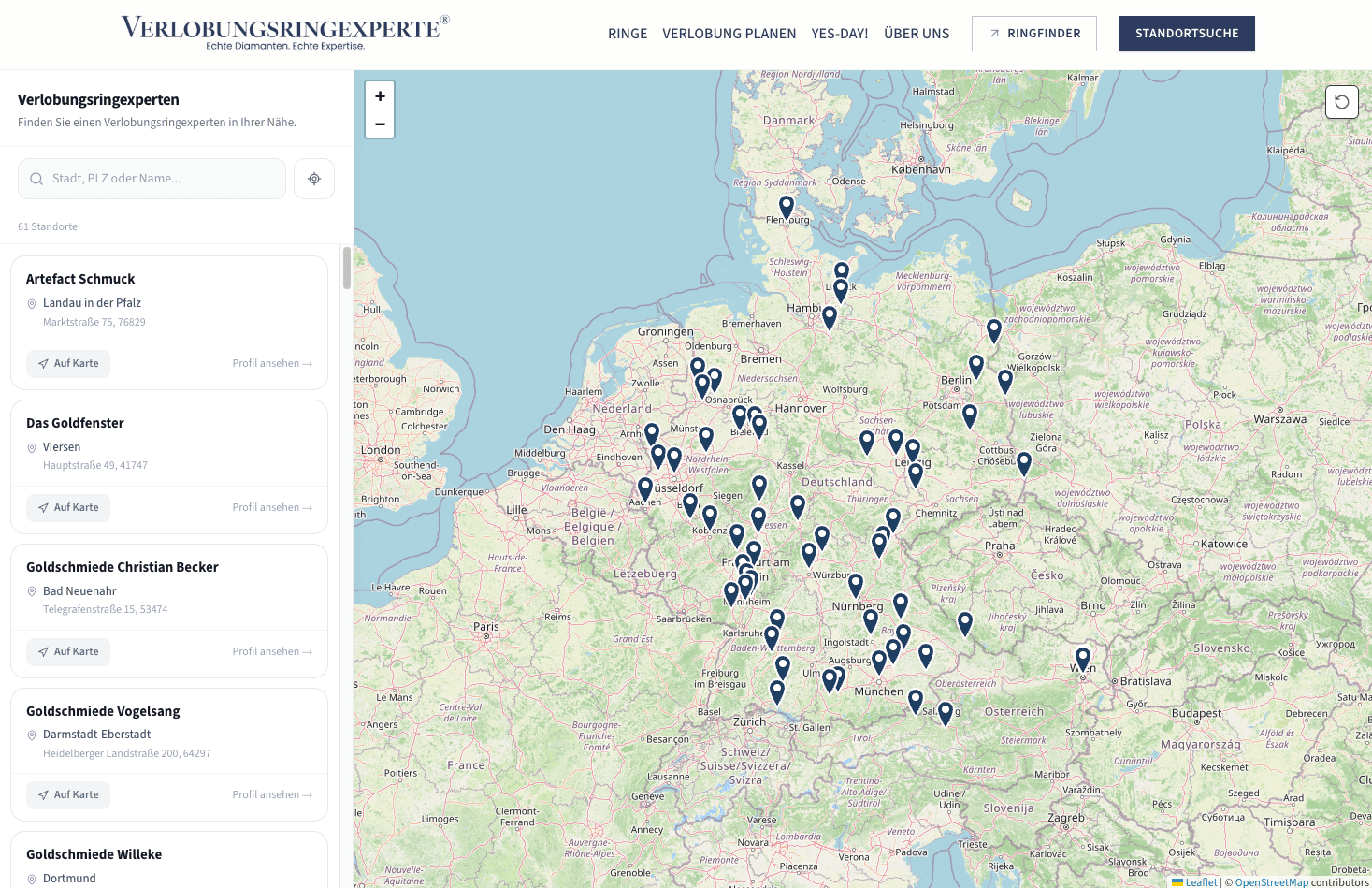 Search page with engagement-ring jewellers by region